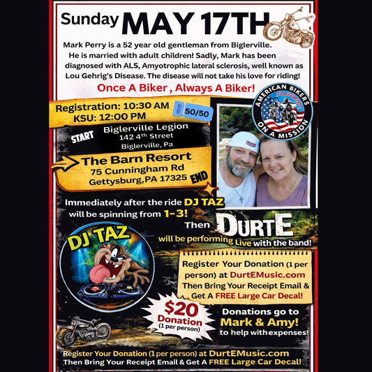 $20 Donation to Show at the Barn Resort in Gettysburg PA 5/17 to help Mark & Amy